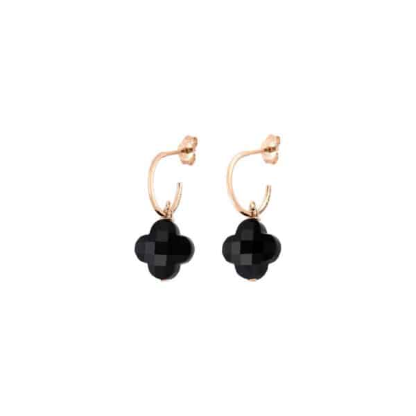 BOUCLES D'OREILLES MORGANNE BELLO FRIANDISE INTEMPORELS PM, TRÈFLE ONYX ET OR JAUNE