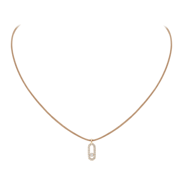 MESSIKA NECKLACE CARE(S) YELLOW GOLD, DIAMONDS AND BEIGE CORD