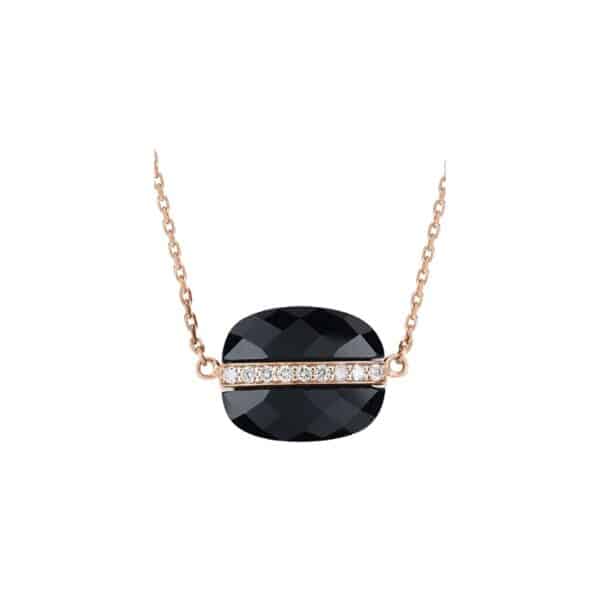 COLLIER MORGANNE BELLO ONYX, COUSSIN EN OR ROSE, DIAMANT ET ONYX