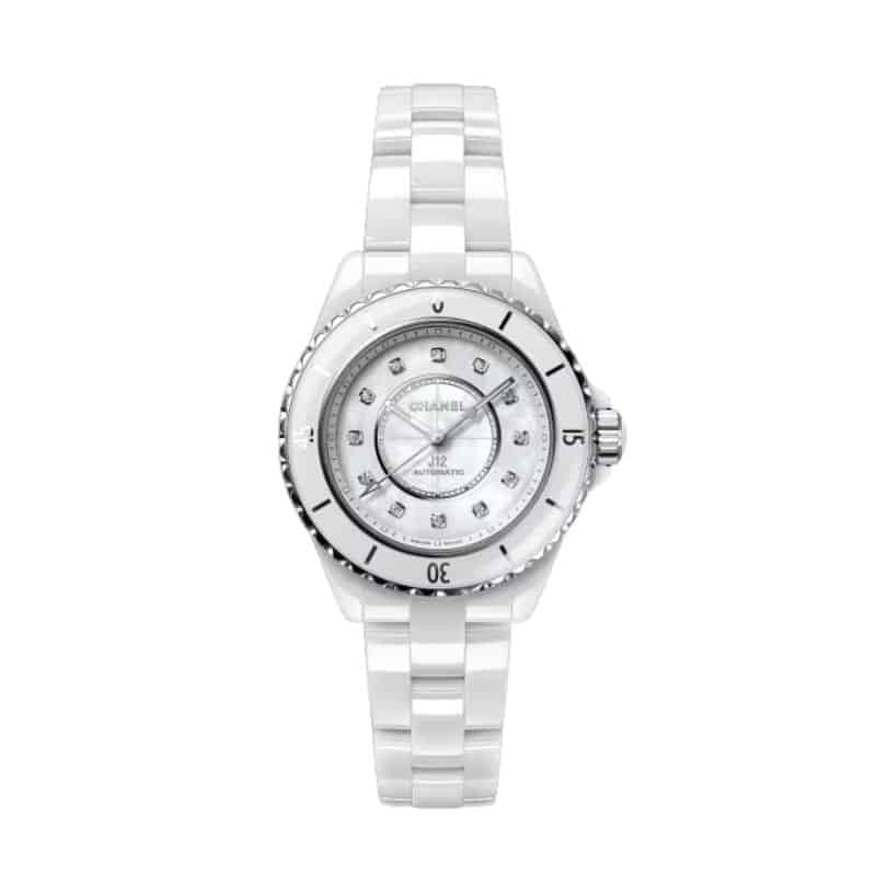 Rellotge Chanel J12 calibre 12.2 automàtic de 33mm de ceràmica blanca i índex de diamants