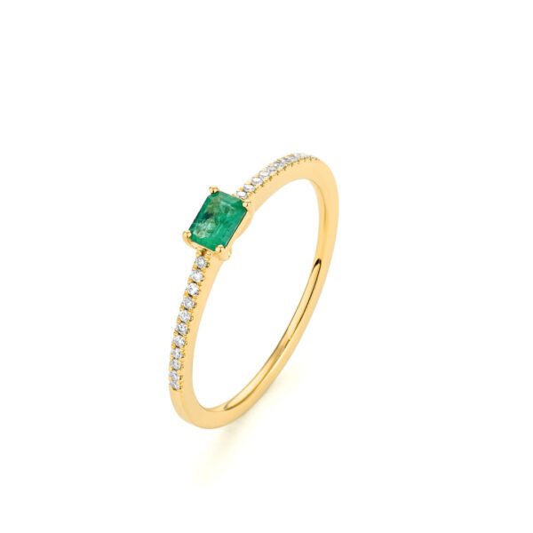 BAGUE MAISON ROCA EN OR JAUNE, DIAMANTS NATURELS ET ÉMERAUDE