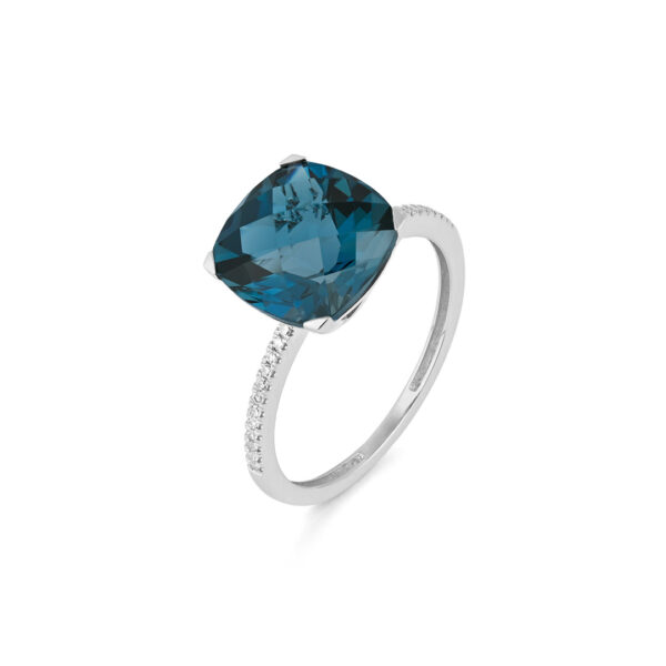 ANILLO MAISON ROCA EN ORO BLANCO, DIAMANTES NATURALES Y TOPACIO
