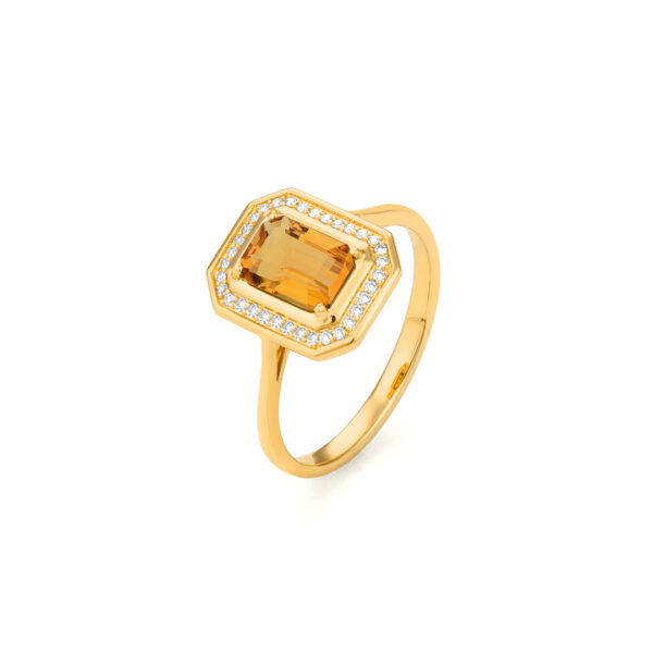 BAGUE MAISON ROCA EN OR JAUNE, DIAMANTS NATURELS ET CITRINE