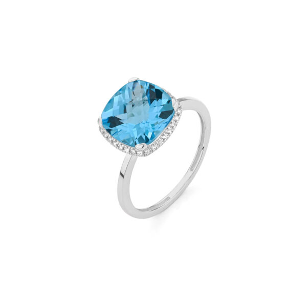 ANILLO MAISON ROCA EN ORO BLANCO, DIAMANTES NATURALES Y TOPACIO