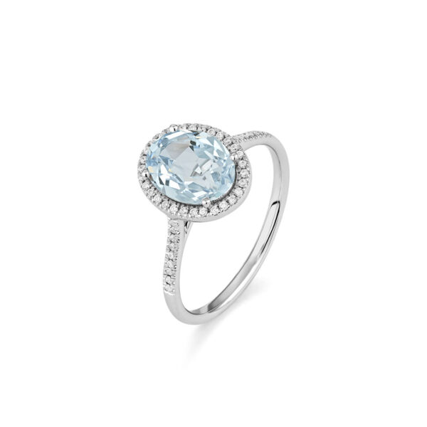 BAGUE MAISON ROCA EN OR BLANC, DIAMANTS NATURELS ET AIGUE-MARINE