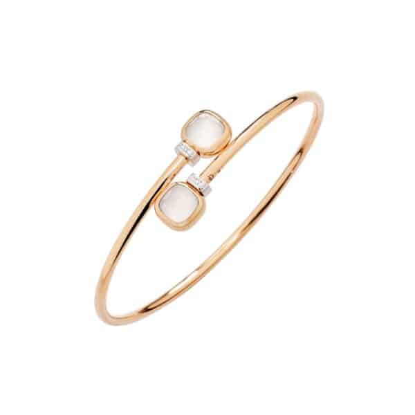 BRACELET POMELLATO NUDO MINI EN OR ROSE ET BLANC, QUARTZ MILKY ET DIAMANTS