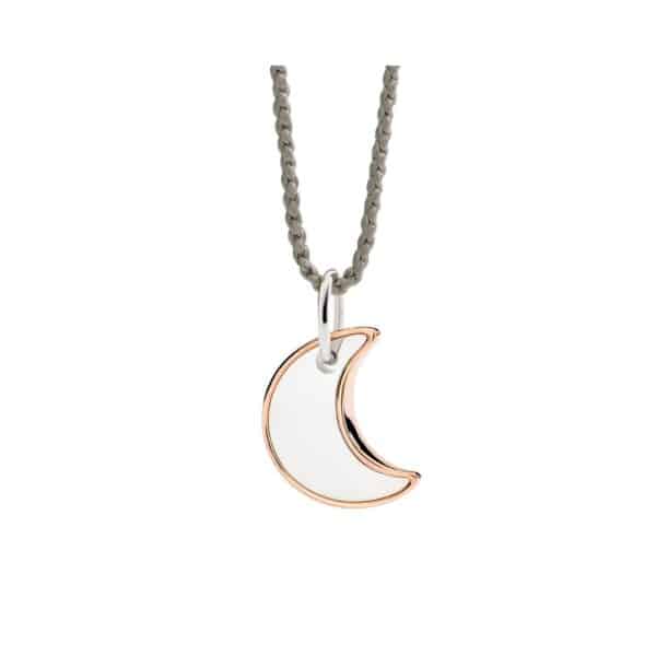 Penjoll DoDo Lluna XL en argent i or rosa amb cordó de seda